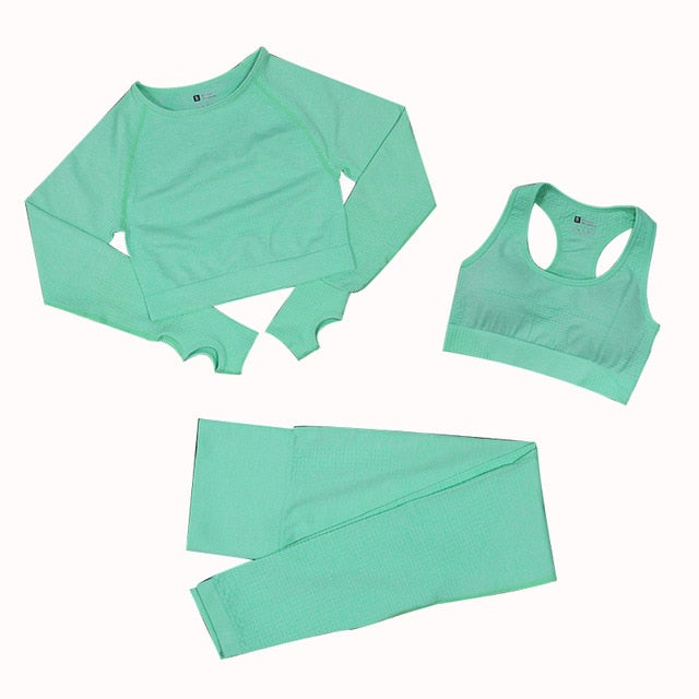 Women's Seamless Gym Leggings, Top, Longsleeve and Shorts Set