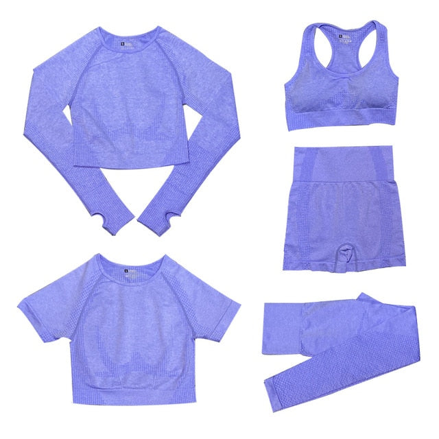 Women's Seamless Gym Leggings, Top, Longsleeve and Shorts Set