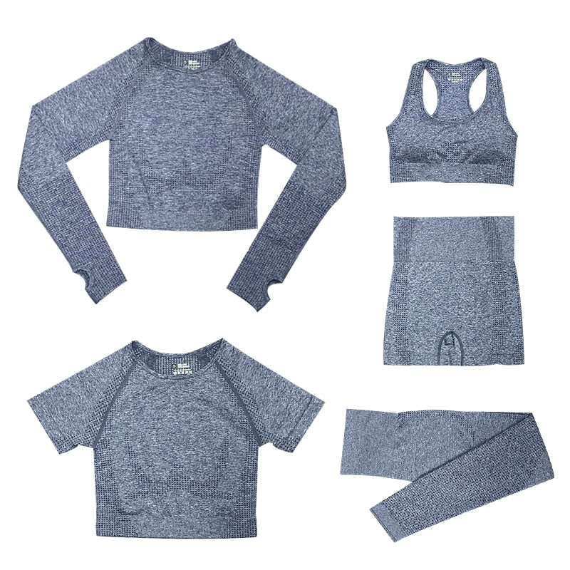 Women's Seamless Gym Leggings, Top, Longsleeve and Shorts Set