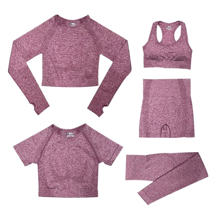 Women's Seamless Gym Leggings, Top, Longsleeve and Shorts Set