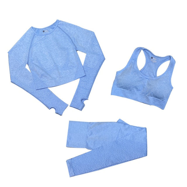 Women's Seamless Gym Leggings, Top, Longsleeve and Shorts Set