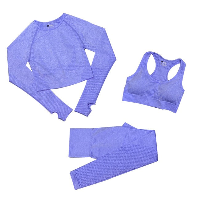 Women's Seamless Gym Leggings, Top, Longsleeve and Shorts Set