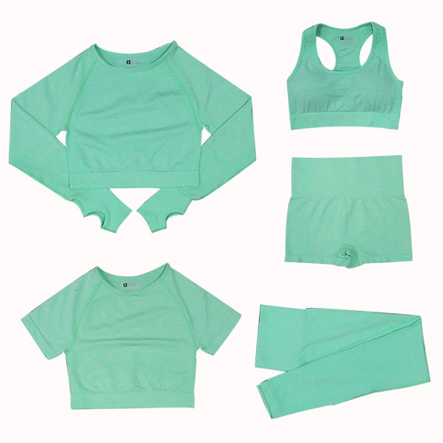 Women's Seamless Gym Leggings, Top, Longsleeve and Shorts Set