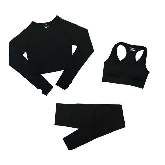Women's Seamless Gym Leggings, Top, Longsleeve and Shorts Set
