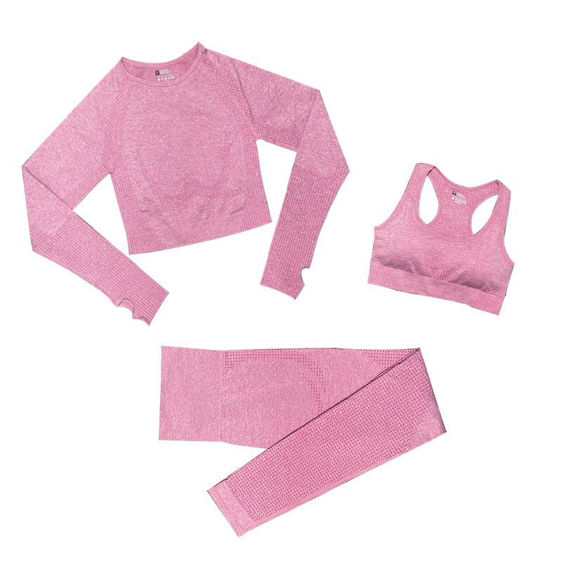Women's Seamless Gym Leggings, Top, Longsleeve and Shorts Set
