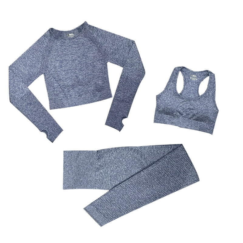 Women's Seamless Gym Leggings, Top, Longsleeve and Shorts Set