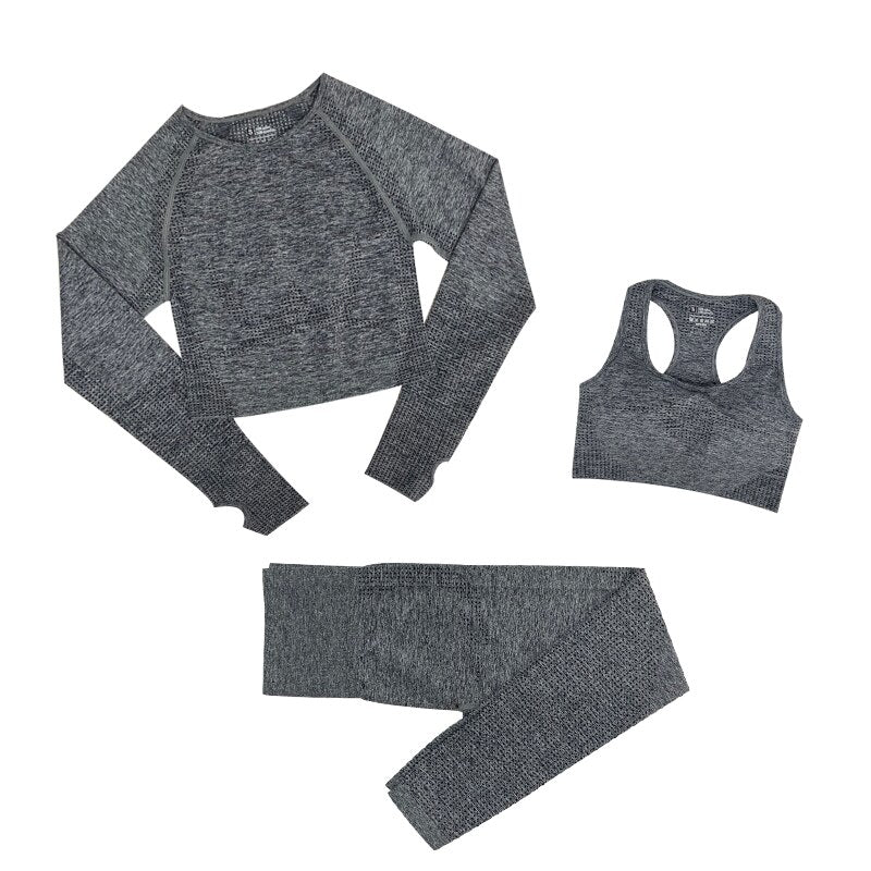 Women's Seamless Gym Leggings, Top, Longsleeve and Shorts Set