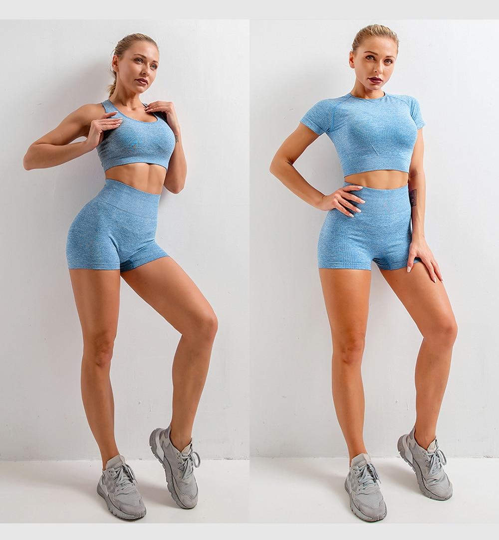 Women's Seamless Gym Leggings, Top, Longsleeve and Shorts Set
