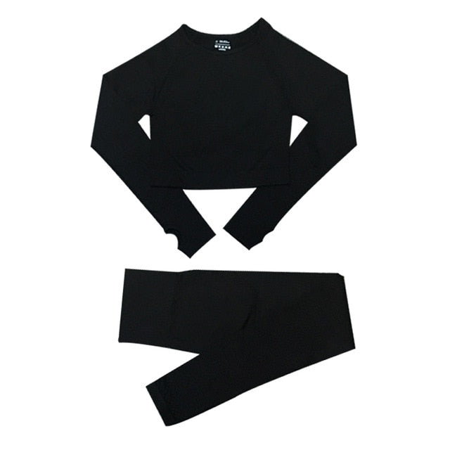 Women's Seamless Gym Leggings, Top, Longsleeve and Shorts Set